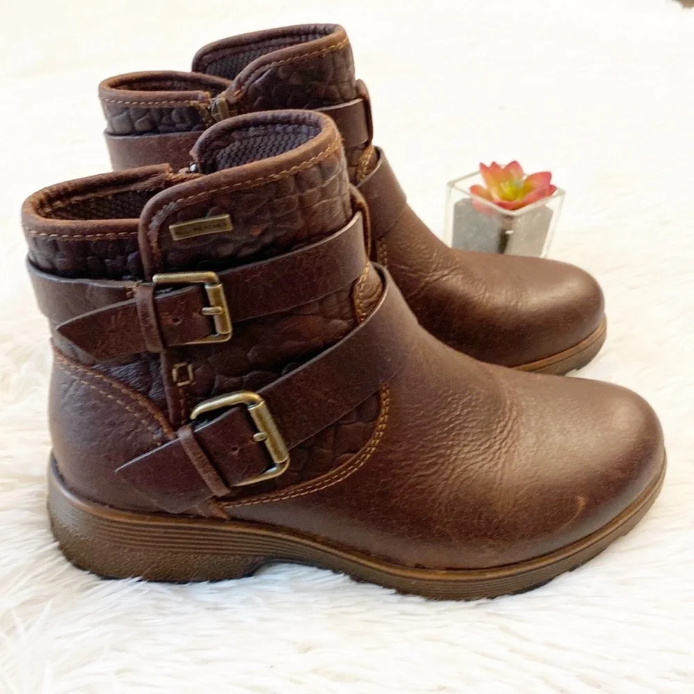 NEW BLONDO x Zappos  | Brown leather waterproof heel combat ankle boots women 6 - Picture 2 of 9